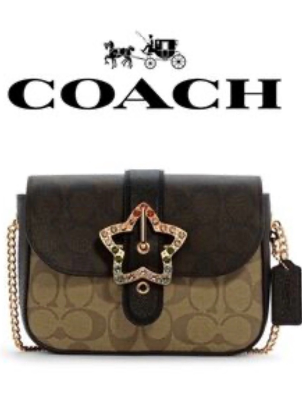 COACH Gemma Blocked Signature Canvas 2021 Star Buckle Crossbody Bag C7013 - EUC - Picture 2 of 16